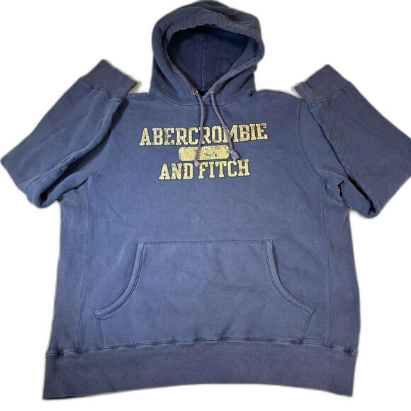 VTG Abercrombie & Fitch Y2K Muscle Pullover Hoodie Sweater Navy Men’s L Faded - Picture 1 of 9